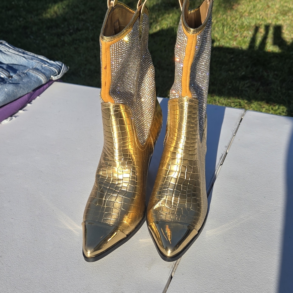 Gold Metallic Pointed-Toe Ankle Boots - Women